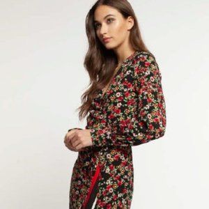 DEX - Floral-Print Midi Wrap Dress - Size M